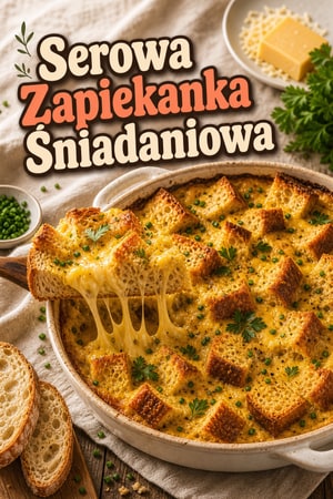 Serowy śniadaniowy zapiekany z wiejskim chlebem — na 6 osób