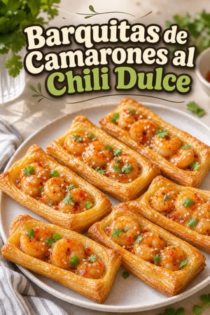 Barquitas de Camarones con Salsa Dulce y Picante en Hojaldre