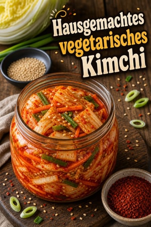 Hausgemachtes vegetarisches Kimchi mit Gochugaru und Sesam