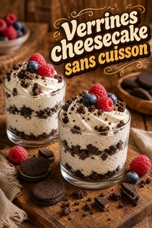 Parfaits cheesecake sans cuisson façon cookies pour deux