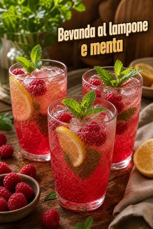 Bevanda casalinga rinfrescante ai lamponi e menta