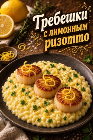 Обжаренные гребешки с нежным лимонным ризотто