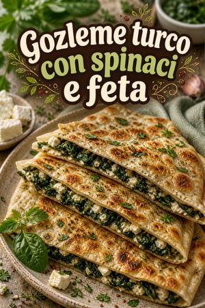 Gozleme fatti a mano: flatbread turco ripieno di spinaci