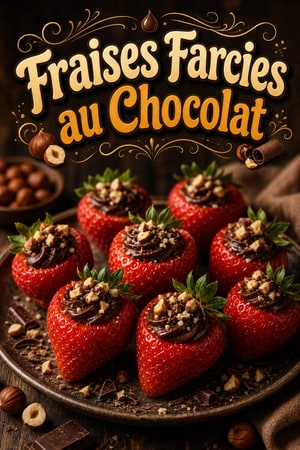 Fraises Farcies au Chocolat Noir et Croquant de Noisettes