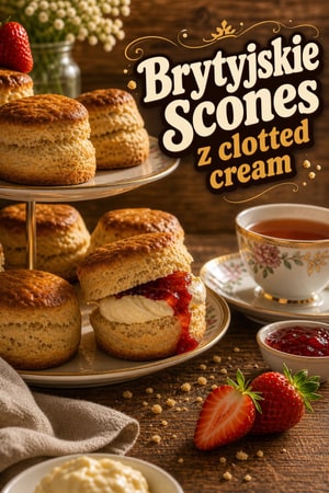 Klasyczne brytyjskie scones z clotted cream i dżemem