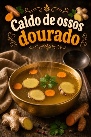 Caldo de Ossos Curativo com Cúrcuma e Gengibre Dourado