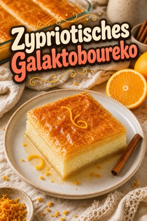 Traditionelles zypriotisches Galaktoboureko mit Zitrussirup
