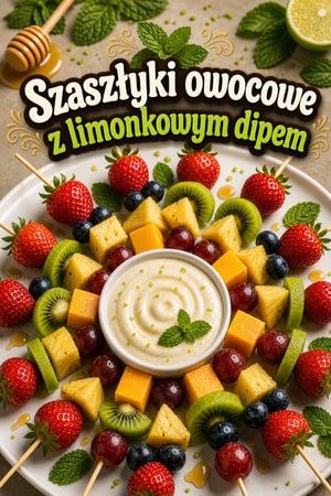 Świąteczne szaszłyki owocowe z miodowo-limonkowym dipem