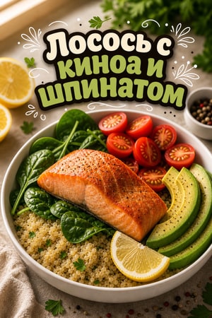 Лосось с киноа и шпинатом — питательный боул для здоровья
