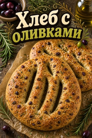 Домашний фугасс с оливками, розмарином и морской солью