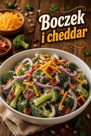 Klasyczna sałatka z brokuła z boczkiem i serem cheddar