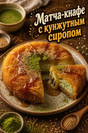 Матча-кнафе с кунжутным сиропом и мягким сыром — кнафе с азиатским акцентом
