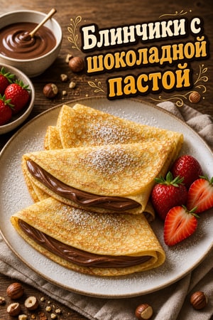 Французские крепы с шоколадно-ореховой пастой и ягодами