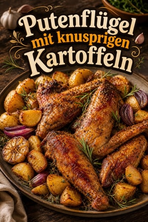 Gebratene Putenhaxen mit knusprigen Kartoffeln und Kräutern
