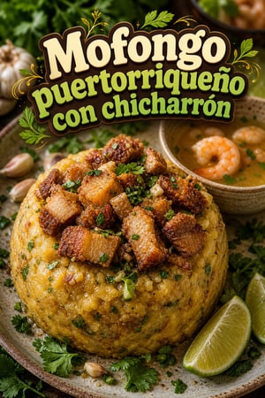 Mofongo puertorriqueño auténtico con ajo y chicharrón