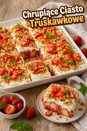 Ciasto Truskawkowe z Chrupką - Poke Cake na Lato