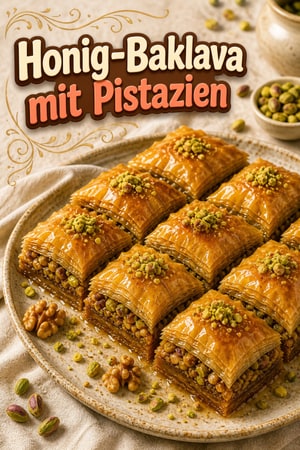 Klassische Baklava mit Walnüssen, Pistazien und Honig