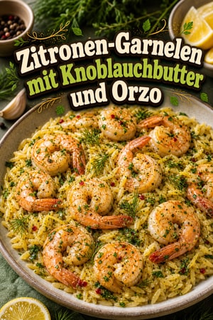 Schnelle Zitronen-Knoblauch-Garnelen mit Orzo und Kräutern