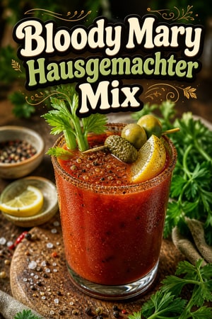Klassischer Bloody Mary mit hausgemachtem Mix und Garnitur