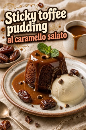 Sticky toffee pudding con caramello salato e crema