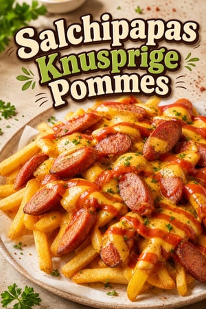 Salchipapas: Knusprige Pommes mit Wurst und cremiger Sauce