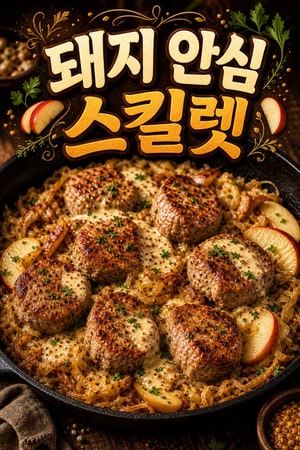 따뜻한 사우어크라우트 팬 스킬렛에 구운 머스터드 요거트 돼지 안심 메달리온 간단한 집밥 레시피