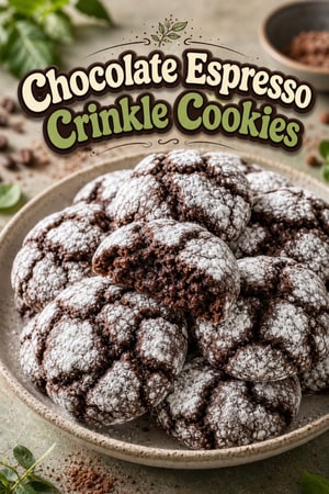 Chocolate Espresso Crinkle Cookies with Powdered Sugar