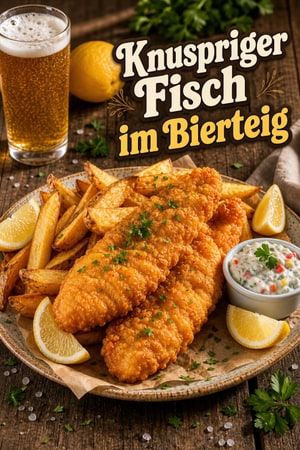 Knuspriger Bierteig-Fisch mit dreifach gegarten Hand-Chips