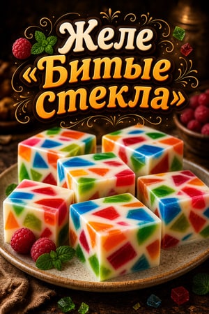 Яркое желе «Битые стекла» в нежной сливочной заливке