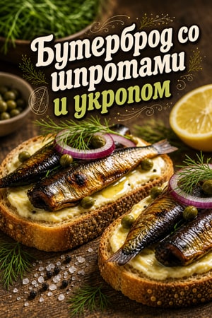 Бутерброд с копчёной корюшкой, лимоном и укропом