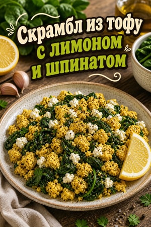 Скрамбл из тофу с лимоном, чесноком и шпинатом