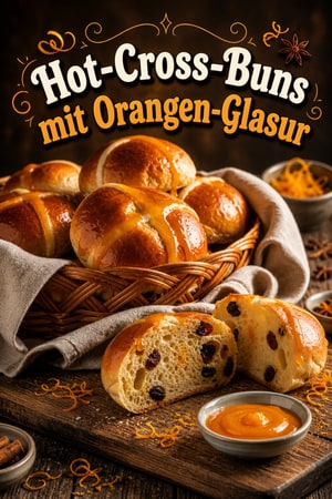 Saftige Hot-Cross-Buns mit Orangen-Glasur zum Osterfrühstück