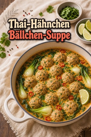 Thai-Hähnchen-Bällchen-Suppe mit cremiger Kokosbrühe