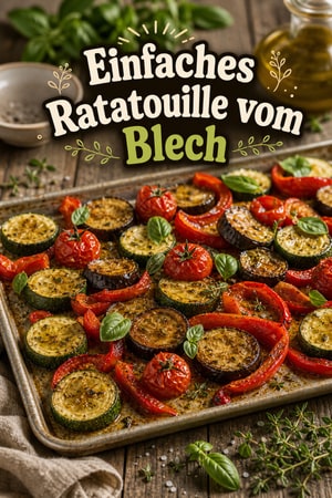 Einfaches Ratatouille vom Blech mit frischen Sommerkräutern