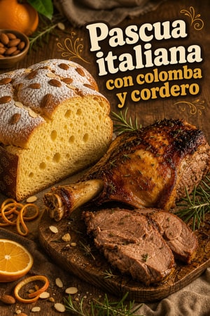 Colomba de Pascua y pierna de cordero al naranja glaseada