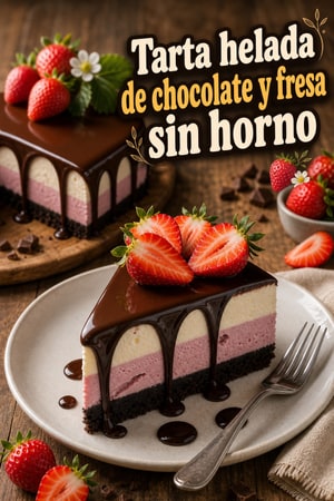 Tarta helada de chocolate y fresa sin horno para verano