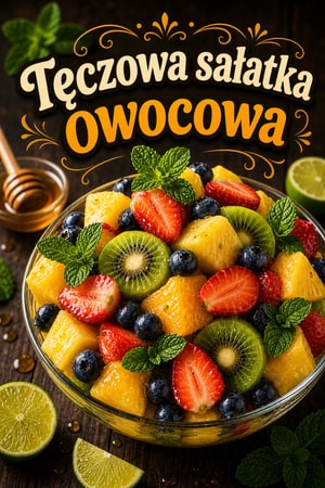 Tęczowa sałatka owocowa z miodem, limonką i świeżą miętą