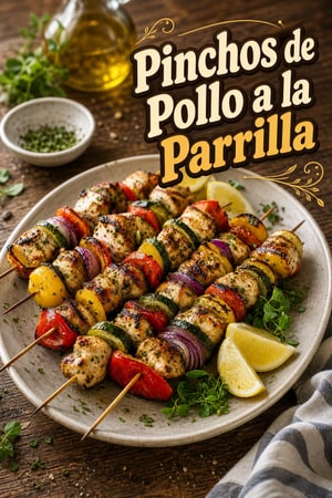 Pinchos de Pollo a la Parrilla con Verduras Marinadas
