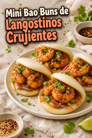 Mini Bao Buns de Langostinos Crujientes con Miel y Ajo