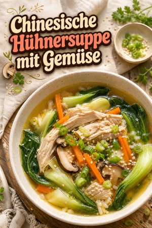 Chinesische Hühnersuppe mit Gemüse & Vollkornreis, leicht