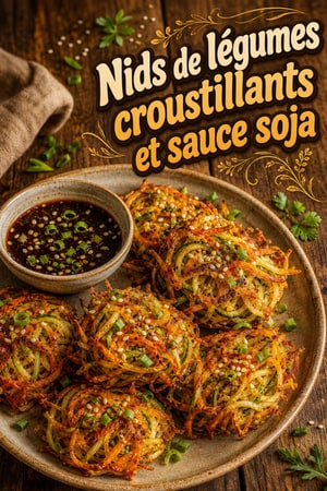 Nids de légumes croustillants et sauce soja sucrée