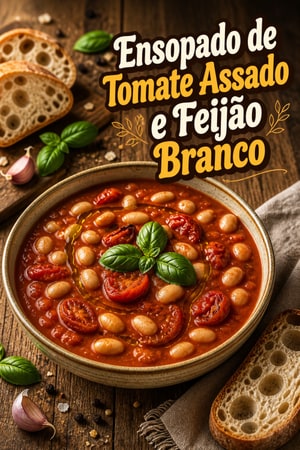 Ensopado de Tomate Assado e Feijão Branco com Manjericão