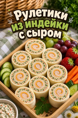 Мини-рулетики из индейки с сыром и овощным соусом
