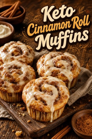 Fluffy Keto Cinnamon Roll Muffins with Cream Cheese Glaze