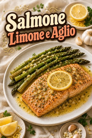Salmone al Forno con Limone, Aglio e Asparagi in Teglia
