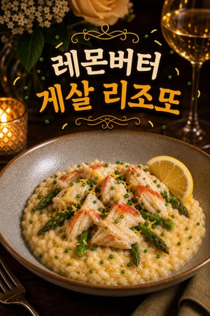 레몬과 허브를 곁들인 우아한 버터 포치드 게살 리조또