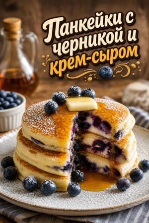 Пышные панкейки с начинкой из черники и сливочного сыра