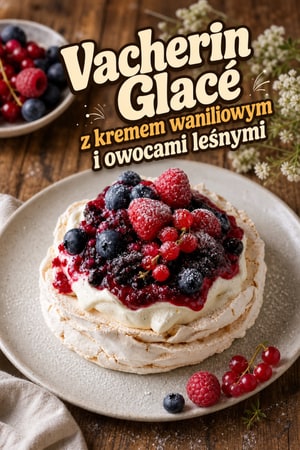 Vacherin Glacé - elegancki deser z kremem waniliowym i kompotią jagodową
