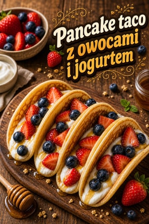 Puszyste śniadaniowe pancake taco z owocami i jogurtem