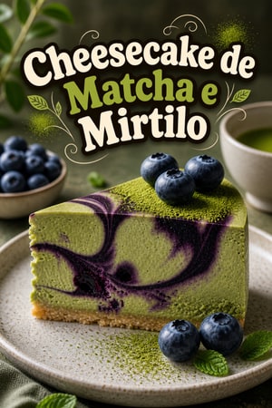 Cheesecake de Matcha com Swirl de Mirtilo